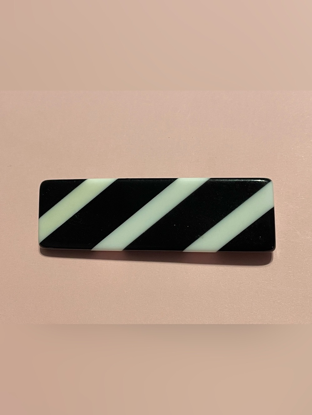 Vintage Black and White Plastic Stripe Bar Pin #7510